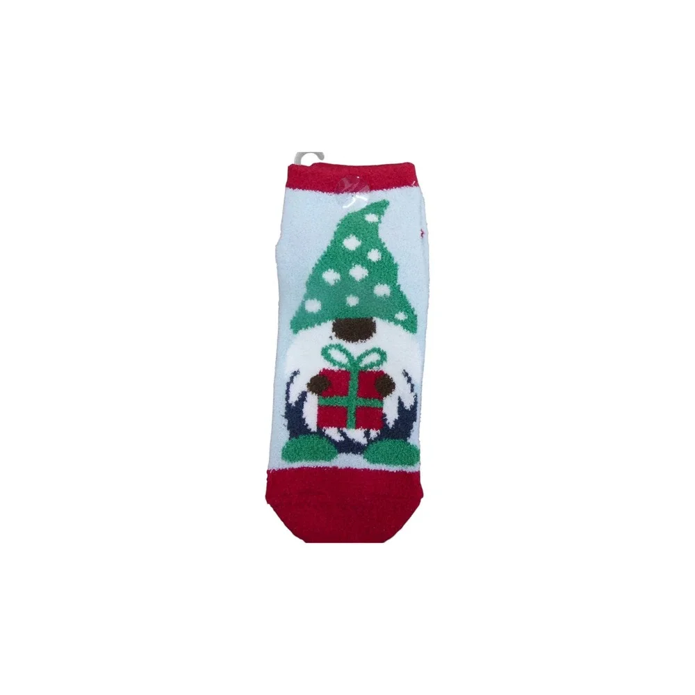 Cozy Micro Velour Socks Womens OS Blue Red NWT Gnome Holiday Fuzzy Plush Knit